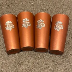 Vintage NASCO 1970s Gold Mushrooms Brown Plastic Cups‎ Set of 4 Tumblers